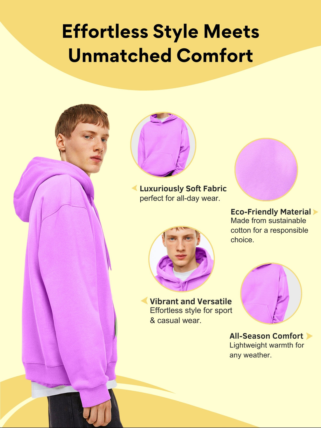 Men Plain Solid Pullover Hooded Hoodie Sweatshirt with 2 Kangaroo Pockets