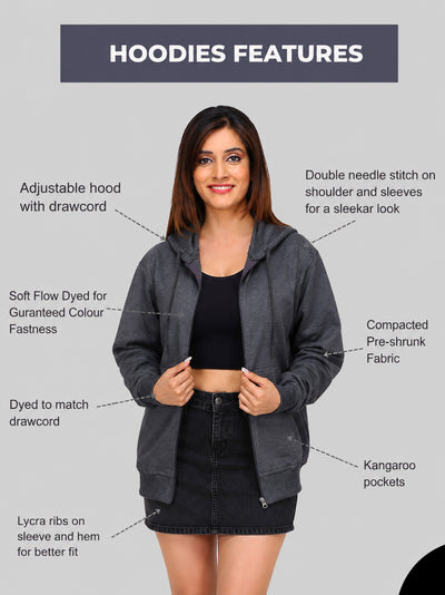 Women’s Charcoal Grey Zipper Hooded Hoodie Stylish & Premium Comfort
