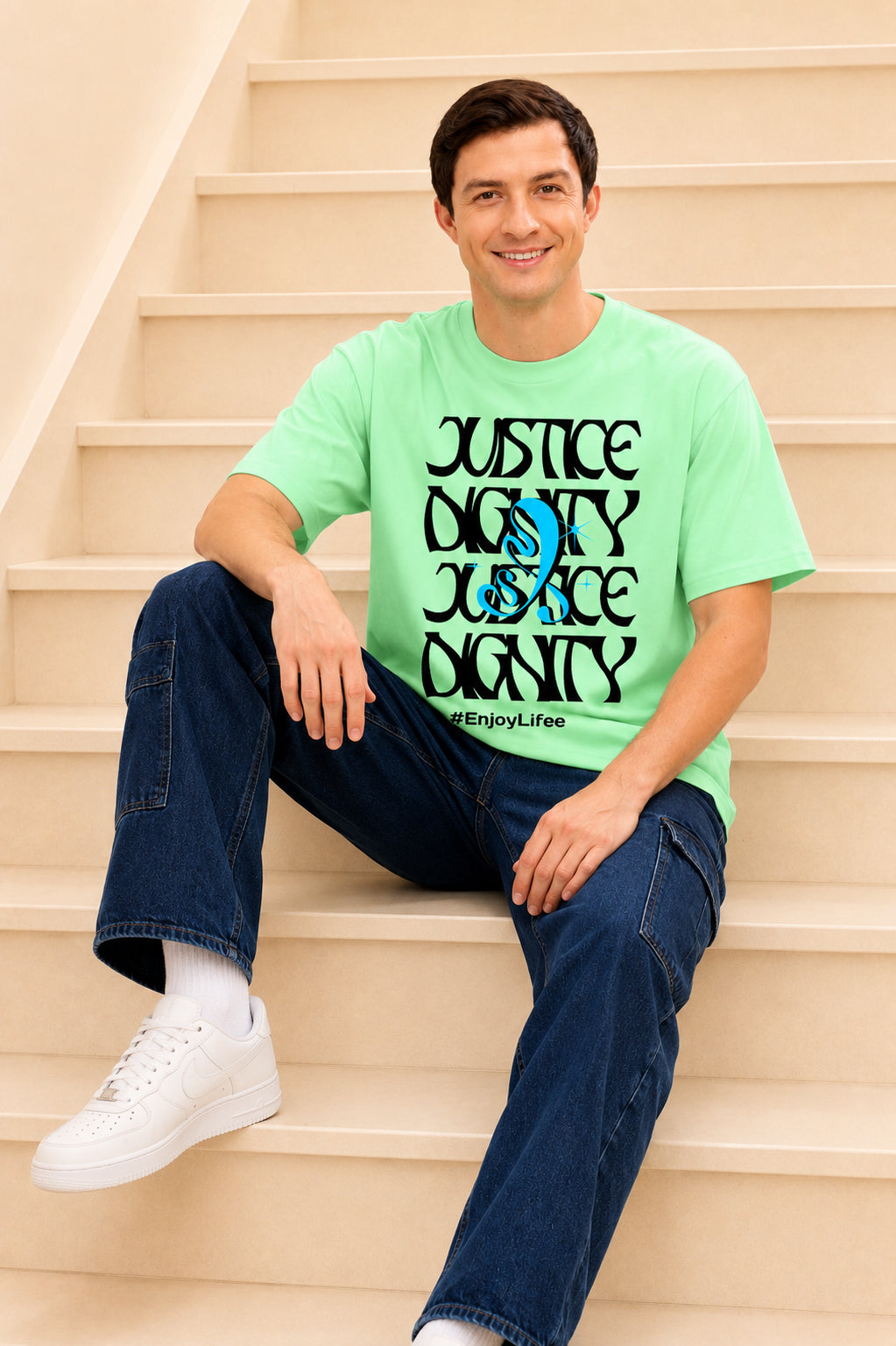 Faltu.co Justice Dignity Men’s Printed Oversized Baggy Fit Rich Soft Cotton Fabric T-shirt