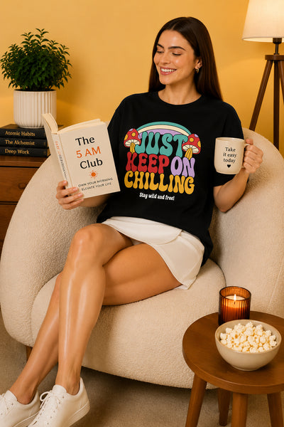 Just Keep On Chilling Printed Oversized Baggy Loose Fit T-Shirt