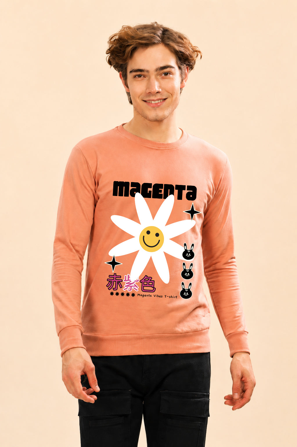 Magenta Printed Men’s Full Sleeve Premium Pure Cotton Sweatshirt