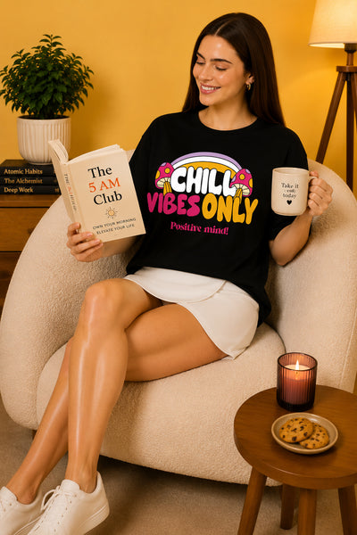Chill Vibes Only Printed Oversized Baggy Loose Fit T-Shirt
