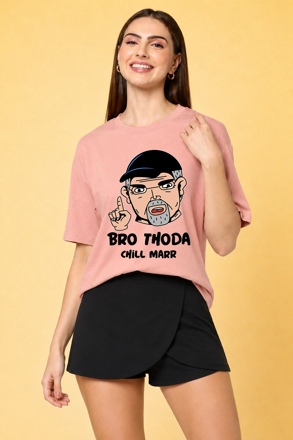 Bro Thoda Chill Kar Printed Oversized Baggy Loose Fit T-Shirt