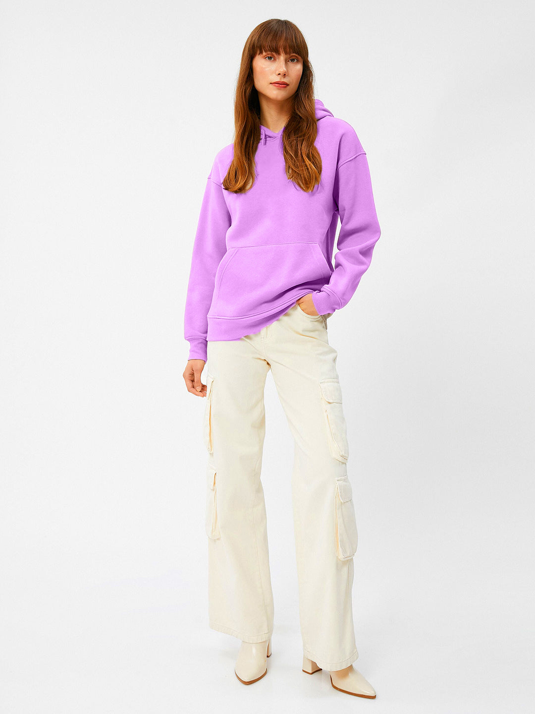Women Plain Solid Pullover Hooded Hoodie Sweatshirt with 2 Kangaroo Pockets