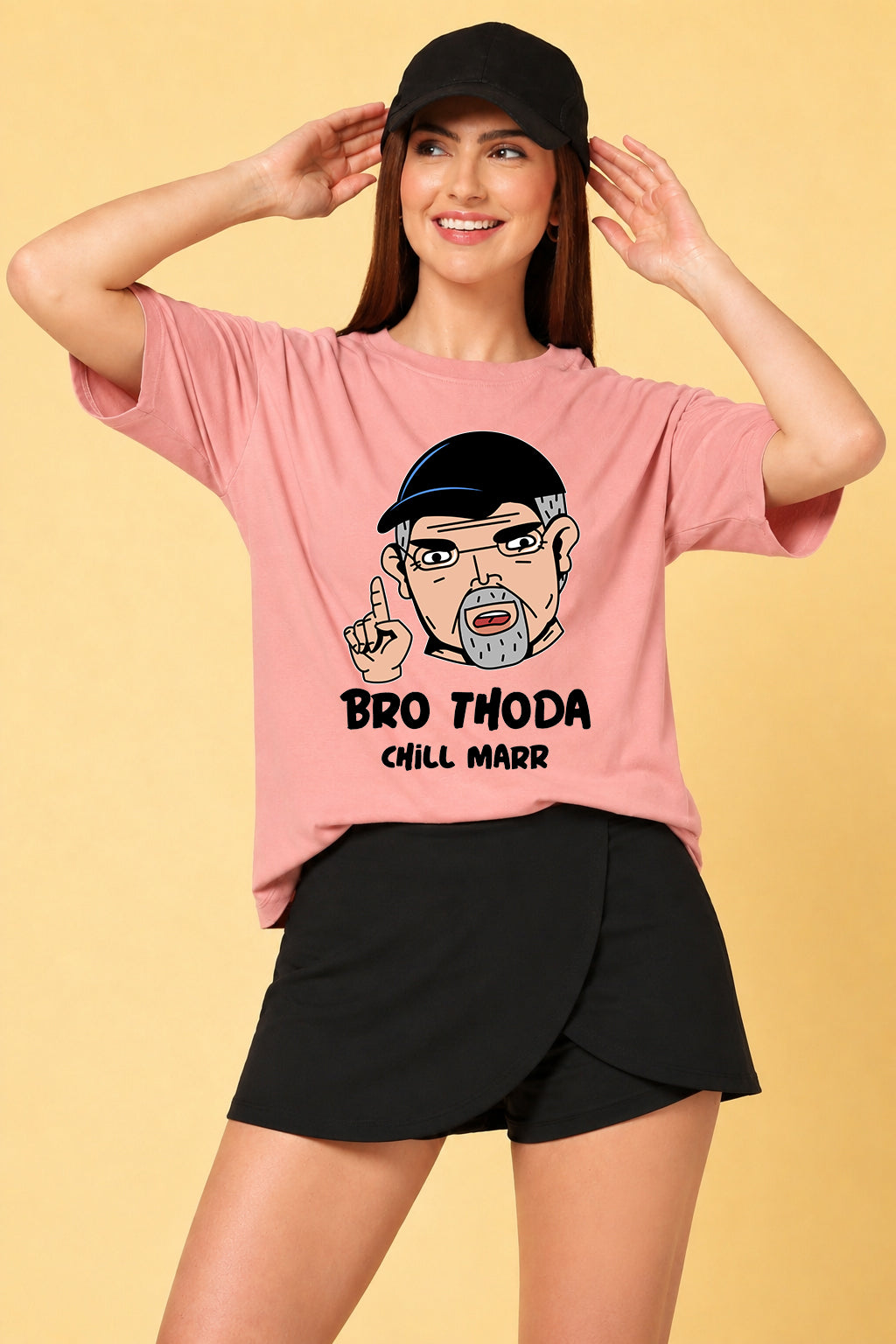 Bro Thoda Chill Kar Printed Oversized Baggy Loose Fit T-Shirt