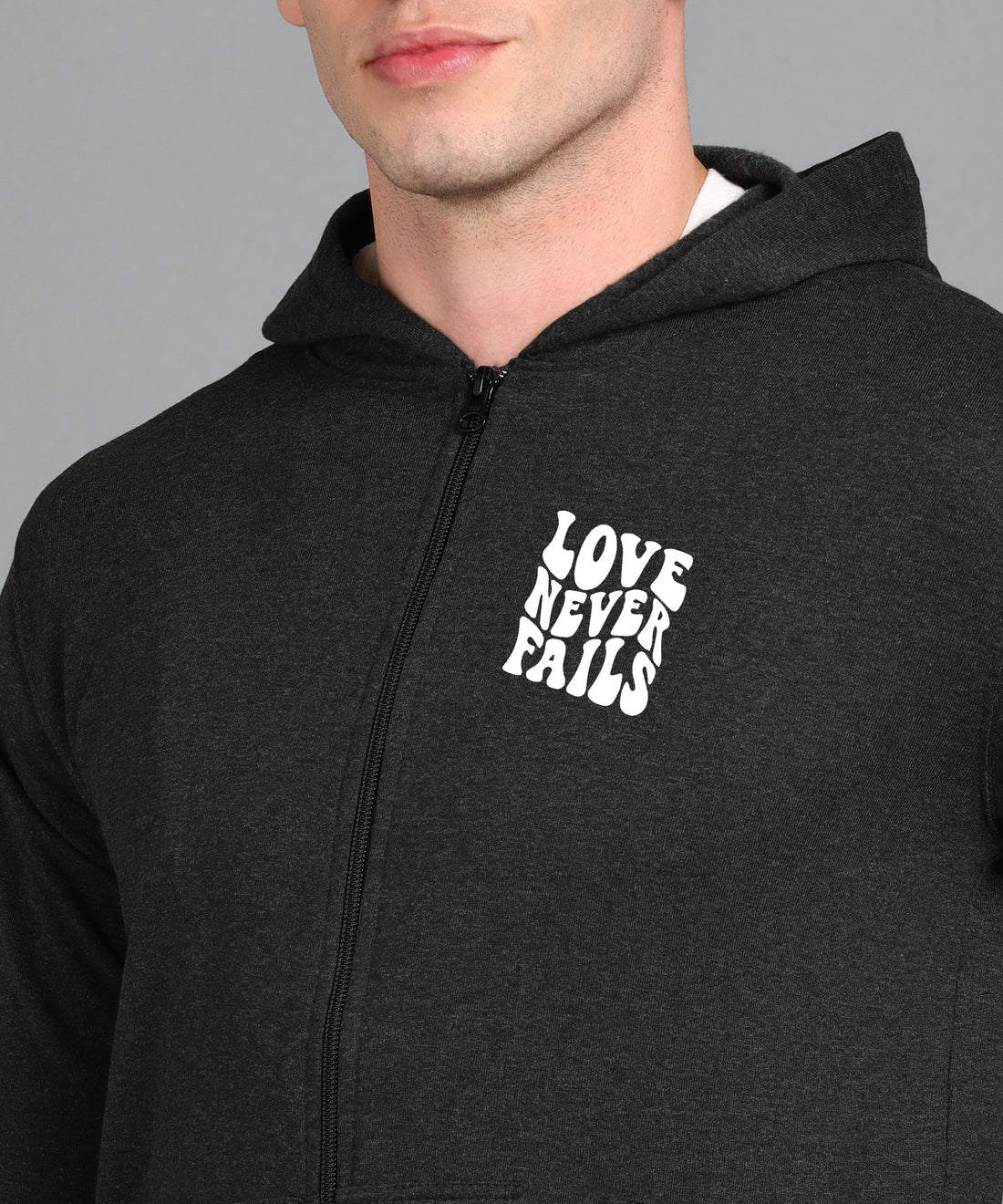 Love Never Fails Men's Back Printed Zipper Hoodie