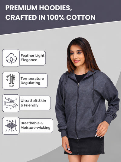 Women’s Charcoal Grey Zipper Hooded Hoodie Stylish & Premium Comfort