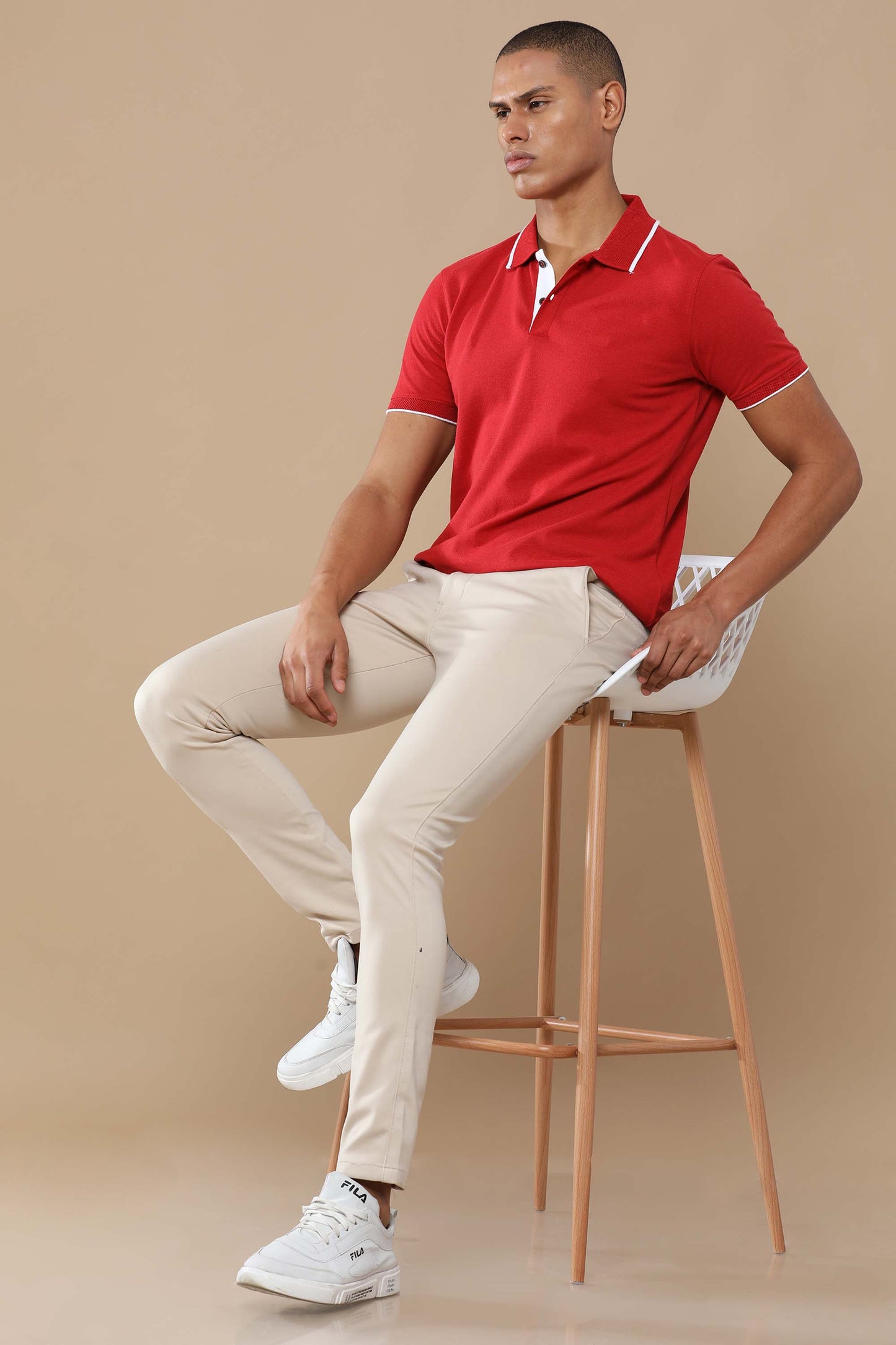 Sustainable Heather Red Men’s Premium Polo T-Shirt with White Tipping | Eco-Friendly Casual Wear