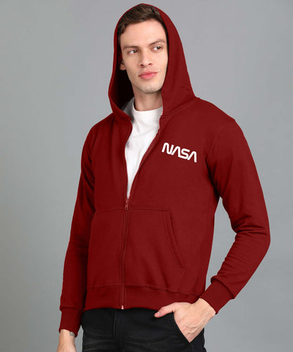 New Nasa Printed Men Winter Full Sleeve Zipper Hooded Hoodie with 2 Kangaroo Pockets