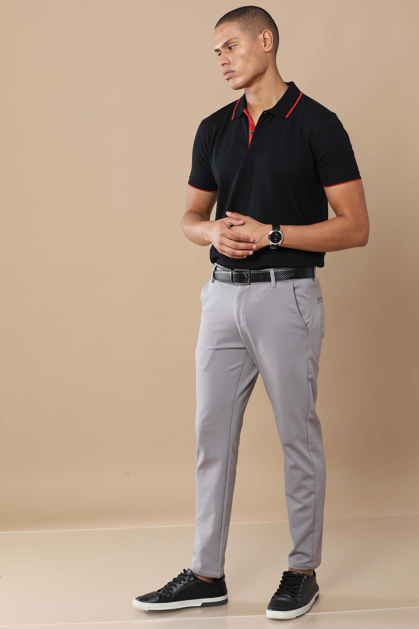 Men’s Sustainable Classic Black Polo T-Shirt with Red Tipping