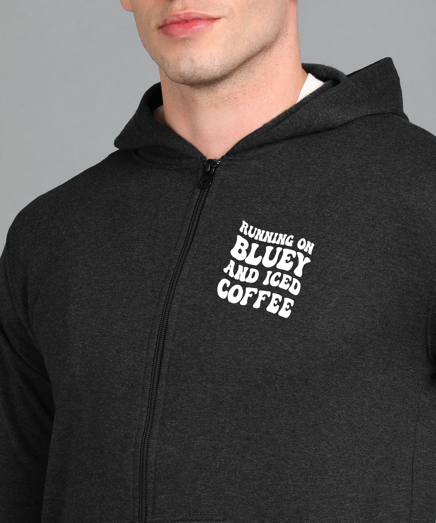 Running on Bluey and Iced Coffee Men’s Zipper Hoodie | Stylish & Cozy