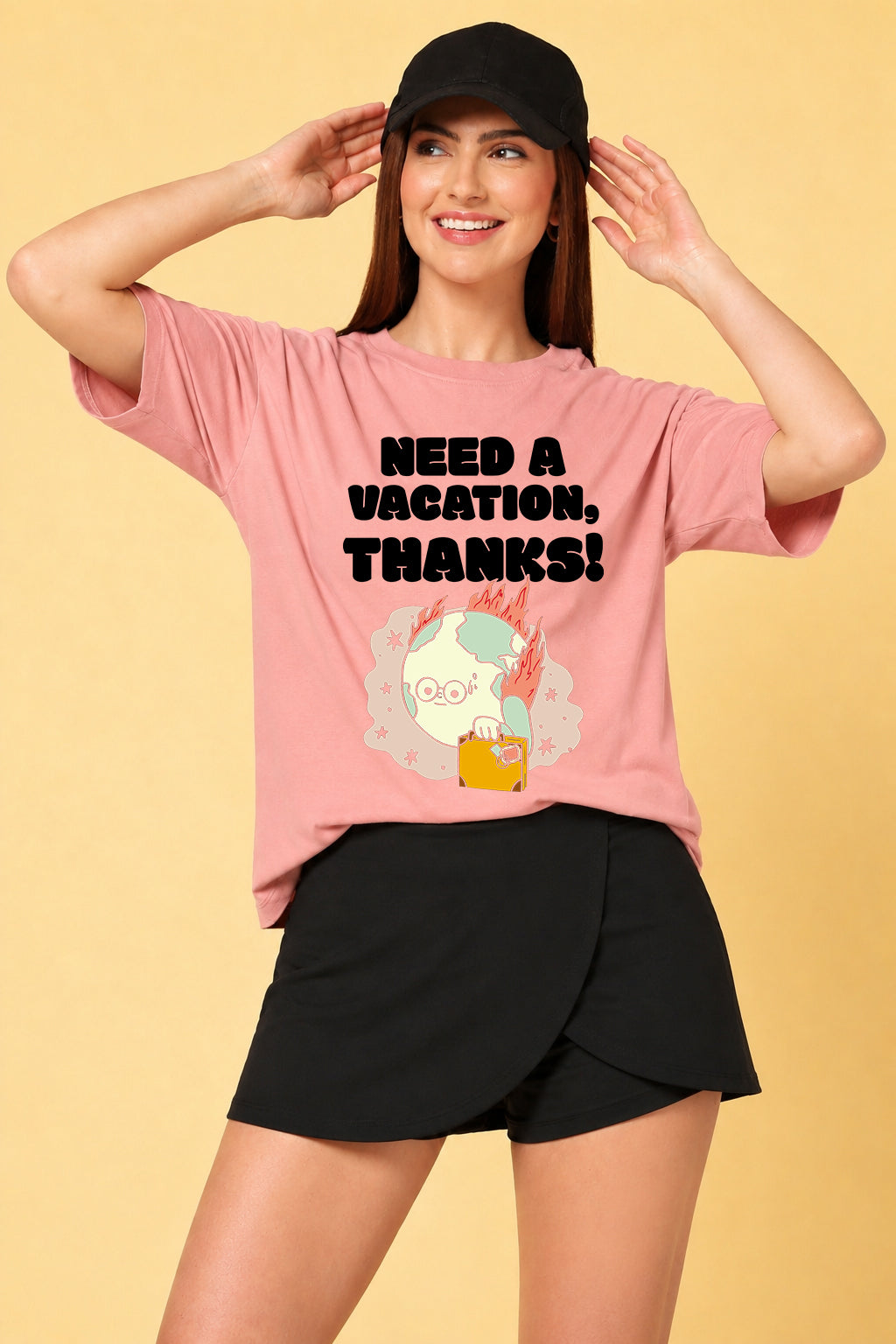 Need A Vacation Thanks Printed Oversized Baggy Loose Fit T-Shirt
