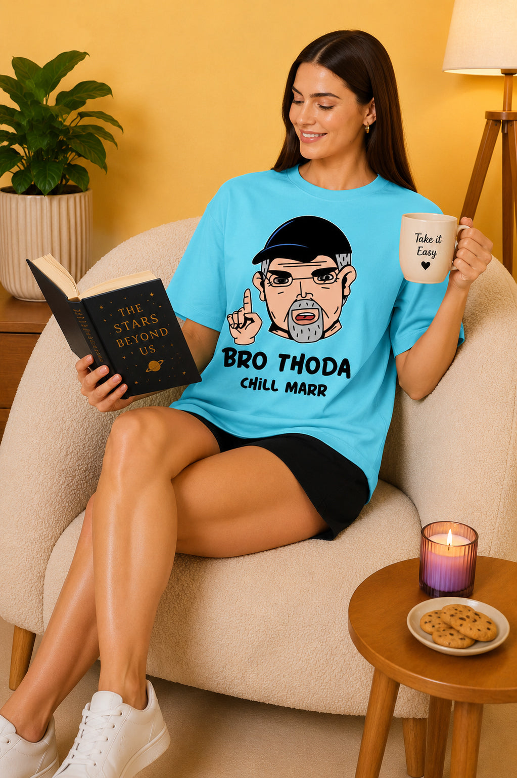 Bro Thoda Chill Kar Printed Oversized Baggy Loose Fit T-Shirt