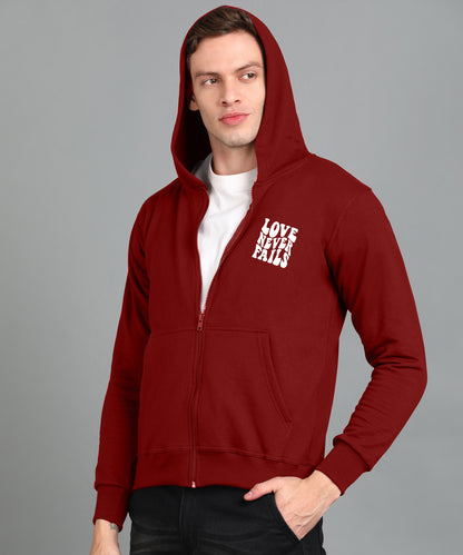 Love Never Fails Men's Back Printed Zipper Hoodie