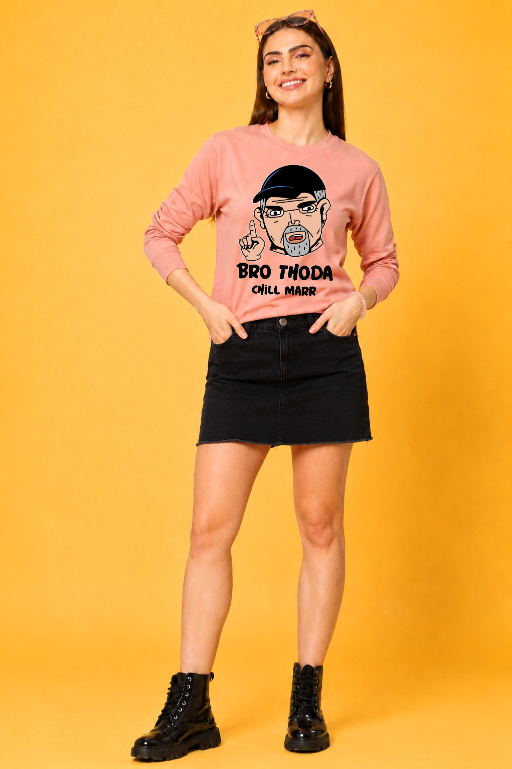 Bro Thoda Chill Kar Printed Women’s Cozy & Stylish Full Sleeve Pastel Colour Sweatshirt