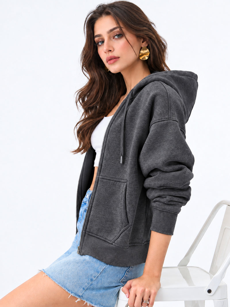 Women’s Plain Zipper Hooded Hoodie Stylish & Comfortable