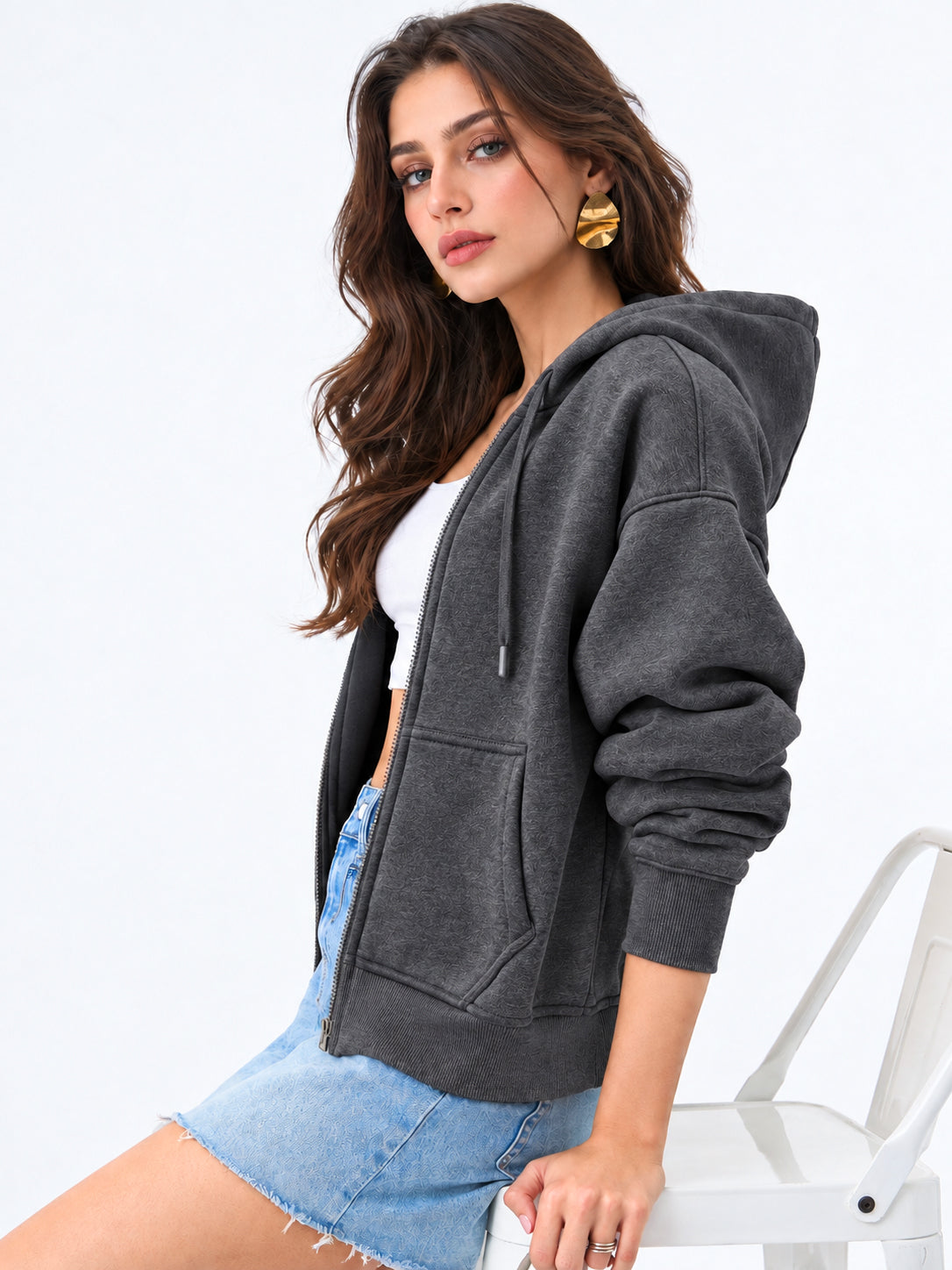 Women’s Plain Zipper Hooded Hoodie Stylish & Comfortable