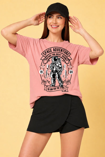 Space Adventure Printed Oversized Baggy Loose Fit T-Shirt