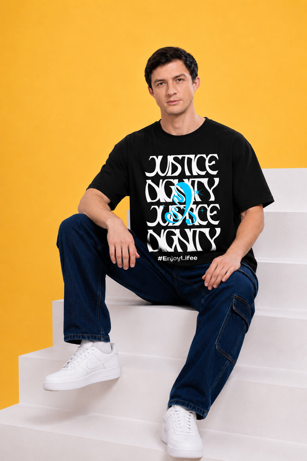 Faltu.co Justice Dignity Men’s Printed Oversized Baggy Fit Rich Soft Cotton Fabric T-shirt