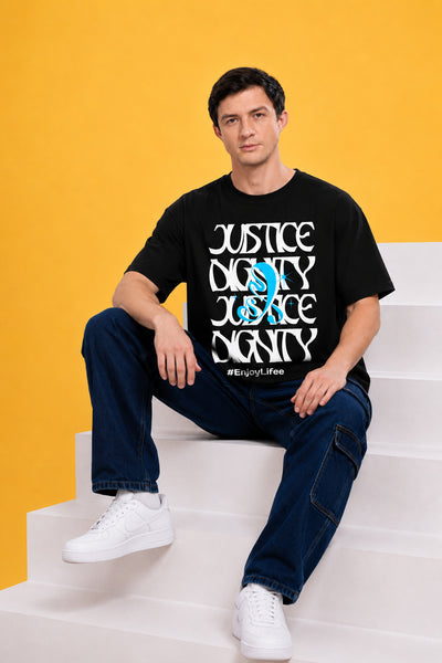 Faltu.co Justice Dignity Men’s Printed Oversized Baggy Fit Rich Soft Cotton Fabric T-shirt
