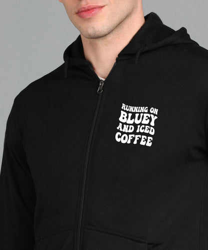 Running on Bluey and Iced Coffee Men’s Zipper Hoodie | Stylish & Cozy