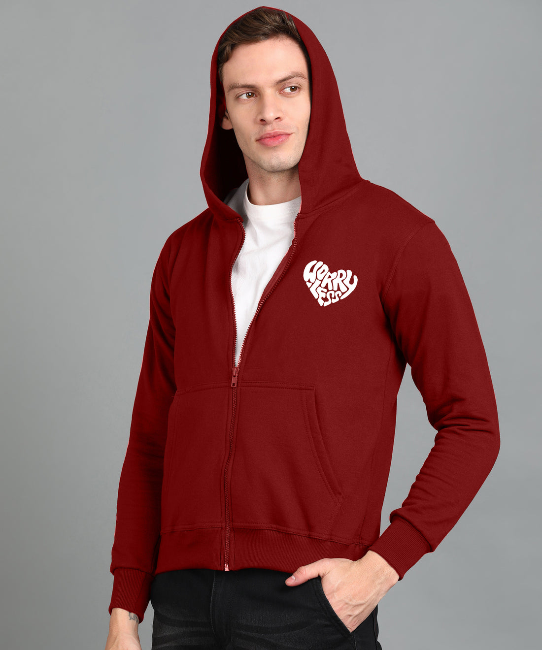 Worry Less Men’s Zipper Hooded Hoodie | Comfortable & Stylish Look