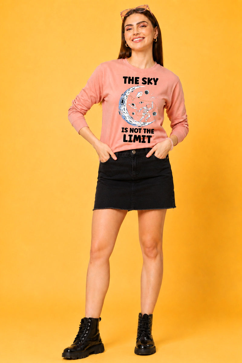 The Sky Is The Limit Printed Women’s Cozy & Stylish Full Sleeve Pastel Colour Sweatshirt