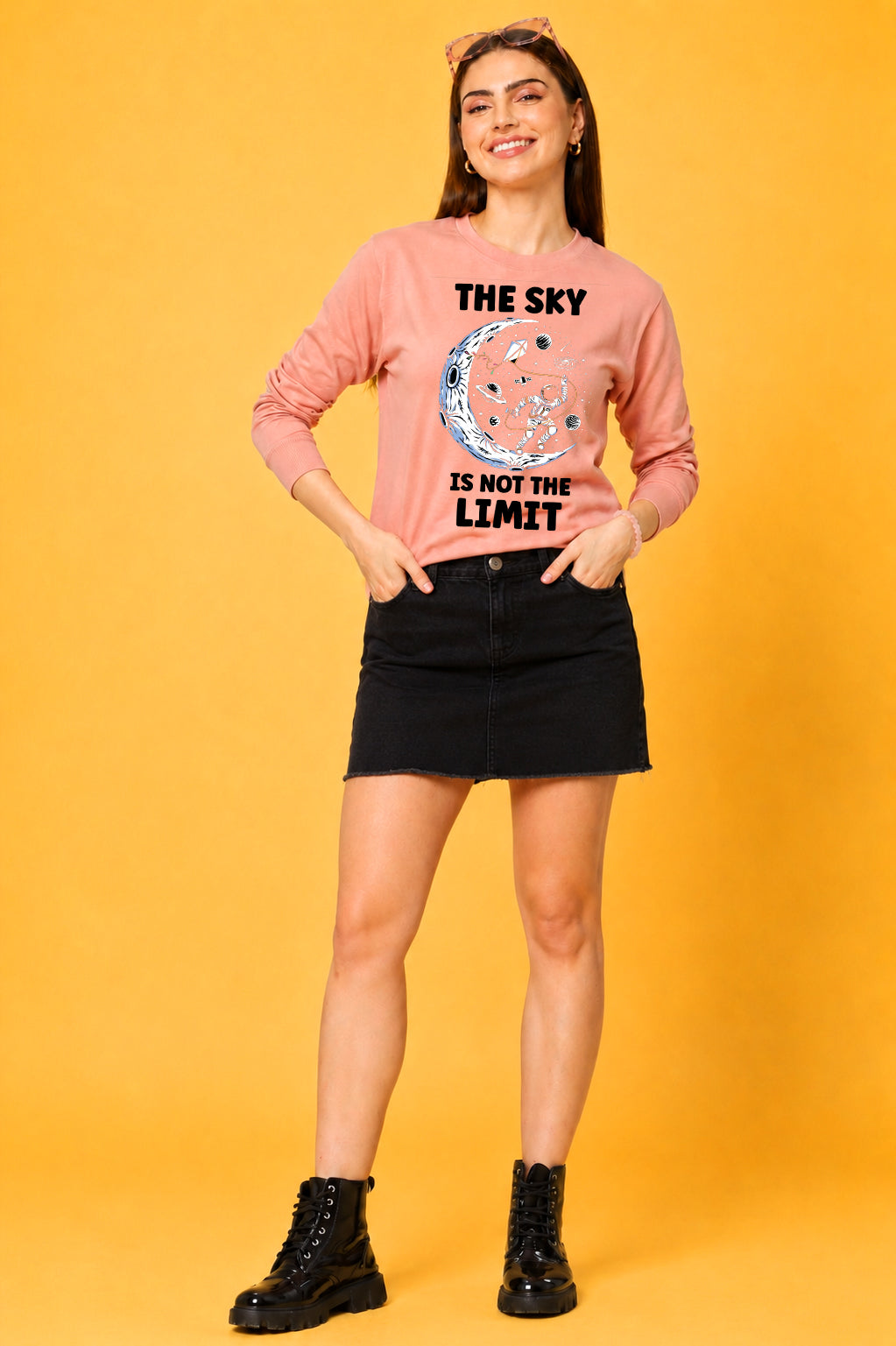 The Sky Is The Limit Printed Women’s Cozy & Stylish Full Sleeve Pastel Colour Sweatshirt