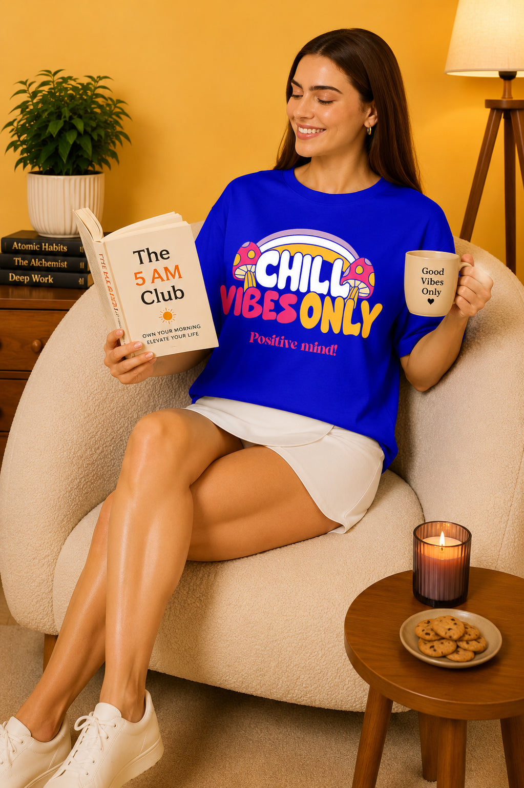 Chill Vibes Only Printed Oversized Baggy Loose Fit T-Shirt