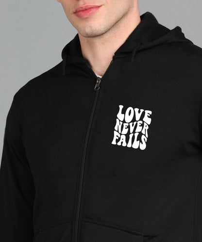 Love Never Fails Men's Back Printed Zipper Hoodie