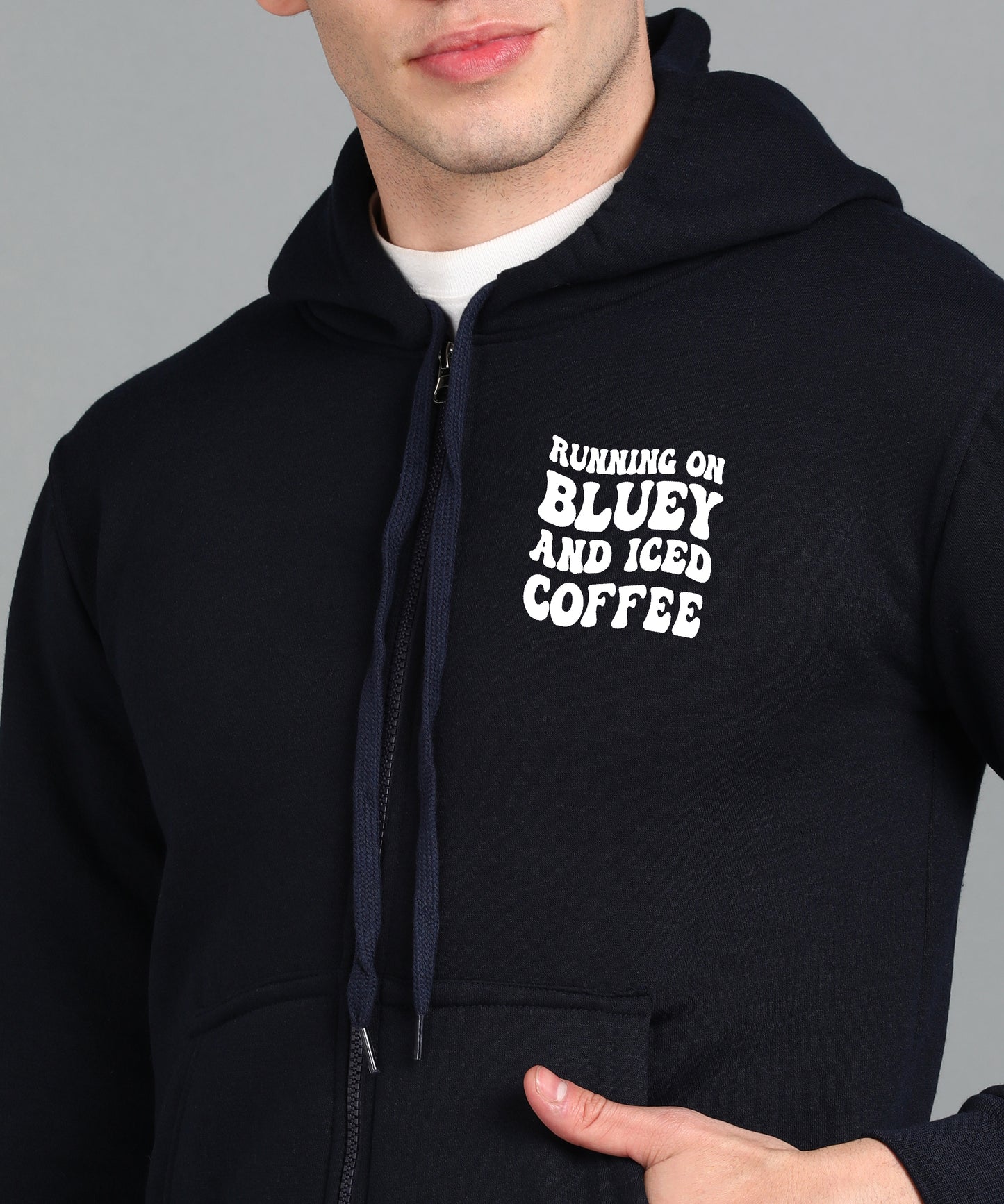Running on Bluey and Iced Coffee Men’s Zipper Hoodie | Stylish & Cozy