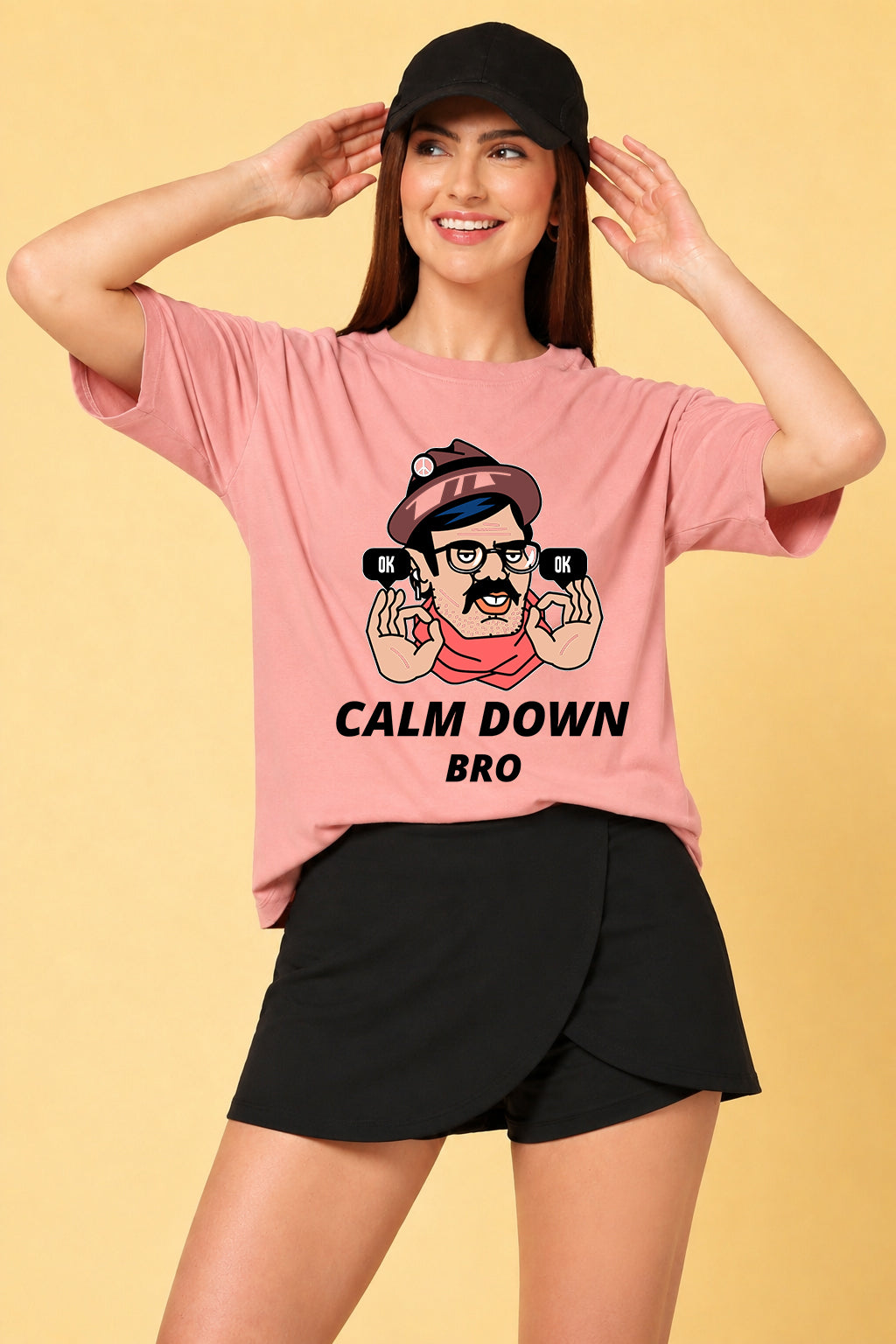 Calm Down Bro Printed Oversized Baggy Loose Fit T-Shirt