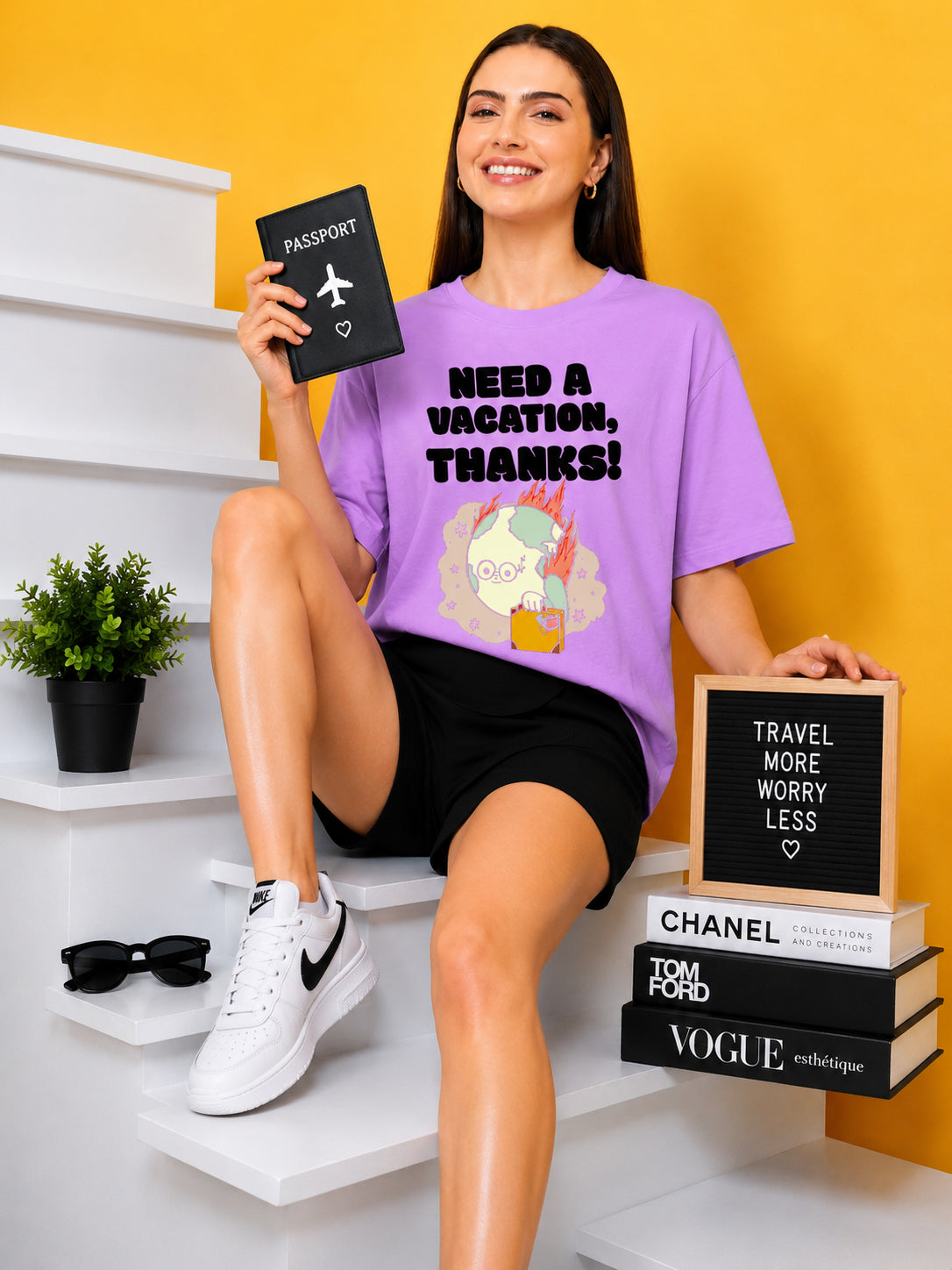 Need A Vacation Thanks Printed Oversized Baggy Loose Fit T-Shirt
