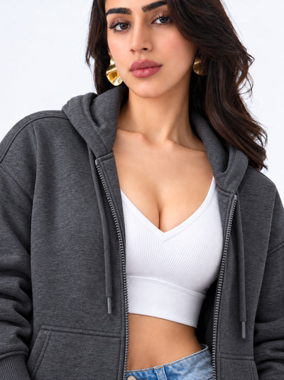 Women’s Plain Zipper Hooded Hoodie Stylish & Comfortable