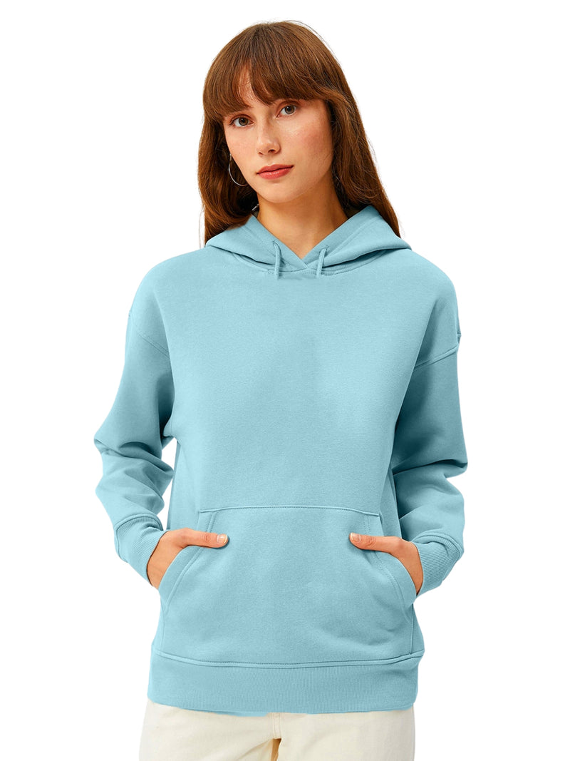 Women Plain Solid Pullover Hooded Hoodie Sweatshirt with 2 Kangaroo Pockets
