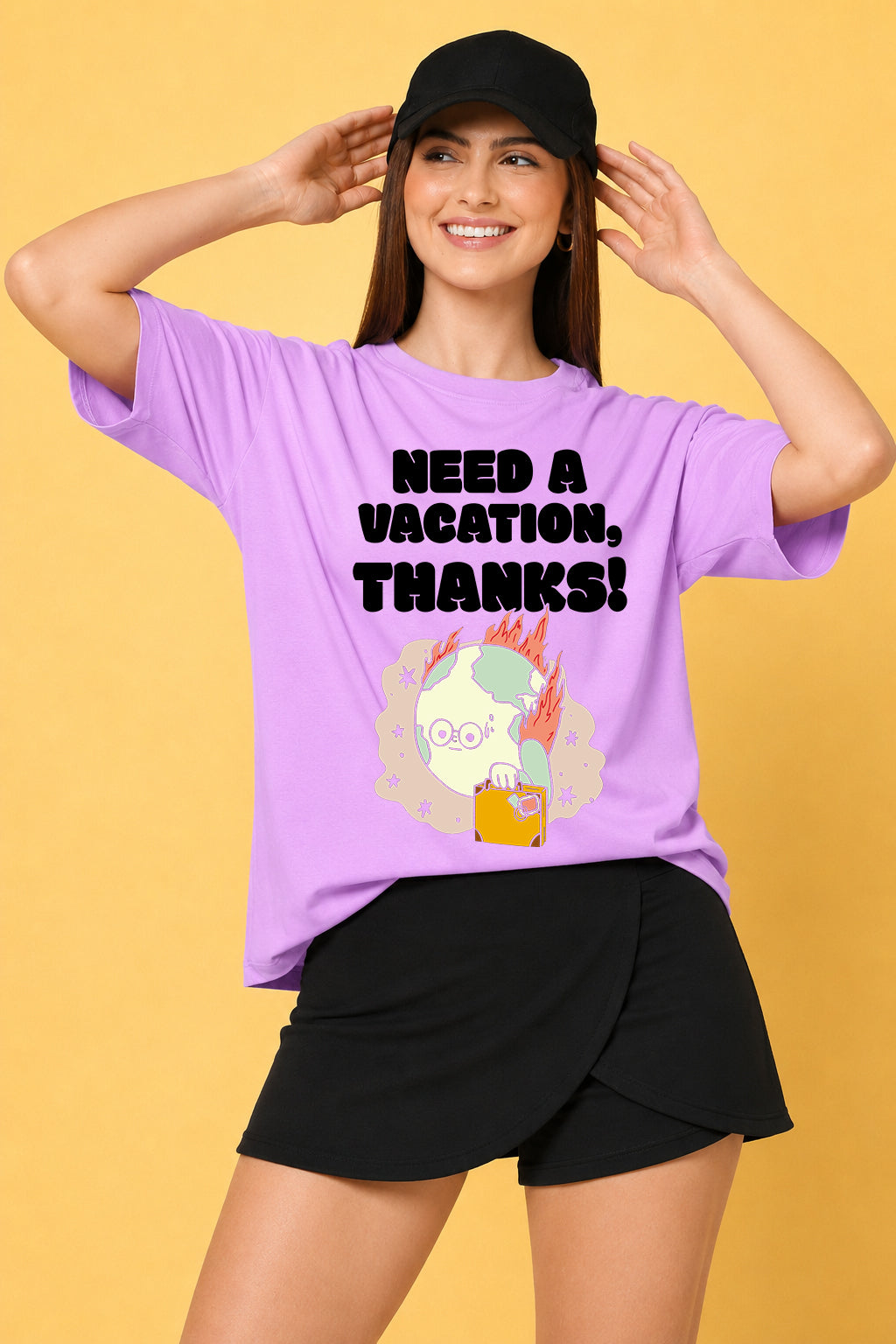 Need A Vacation Thanks Printed Oversized Baggy Loose Fit T-Shirt