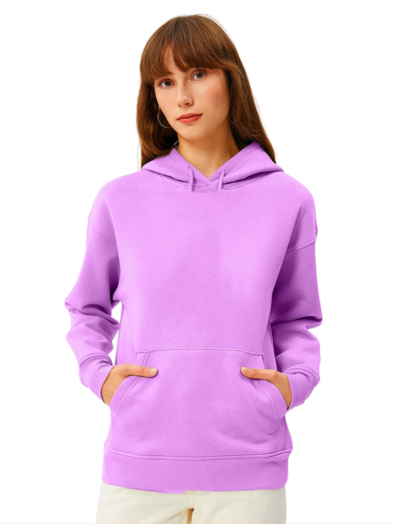 Women Plain Solid Pullover Hooded Hoodie Sweatshirt with 2 Kangaroo Pockets