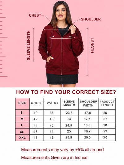 Women’s Maroon Zipper Hooded Hoodie Stylish & Premium Comfort