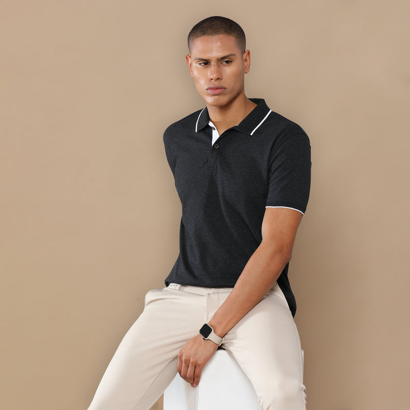 Charcoal Melange Eco-Friendly Men’s Casual Wear Sustainable Polo T-Shirt