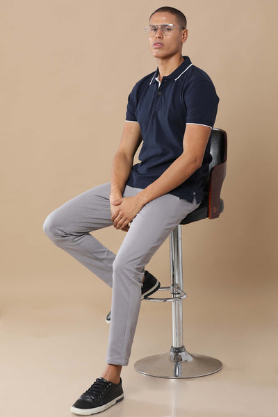 Sustainable Midnight Navy Blue Premium Polo T-Shirt with White Tipping