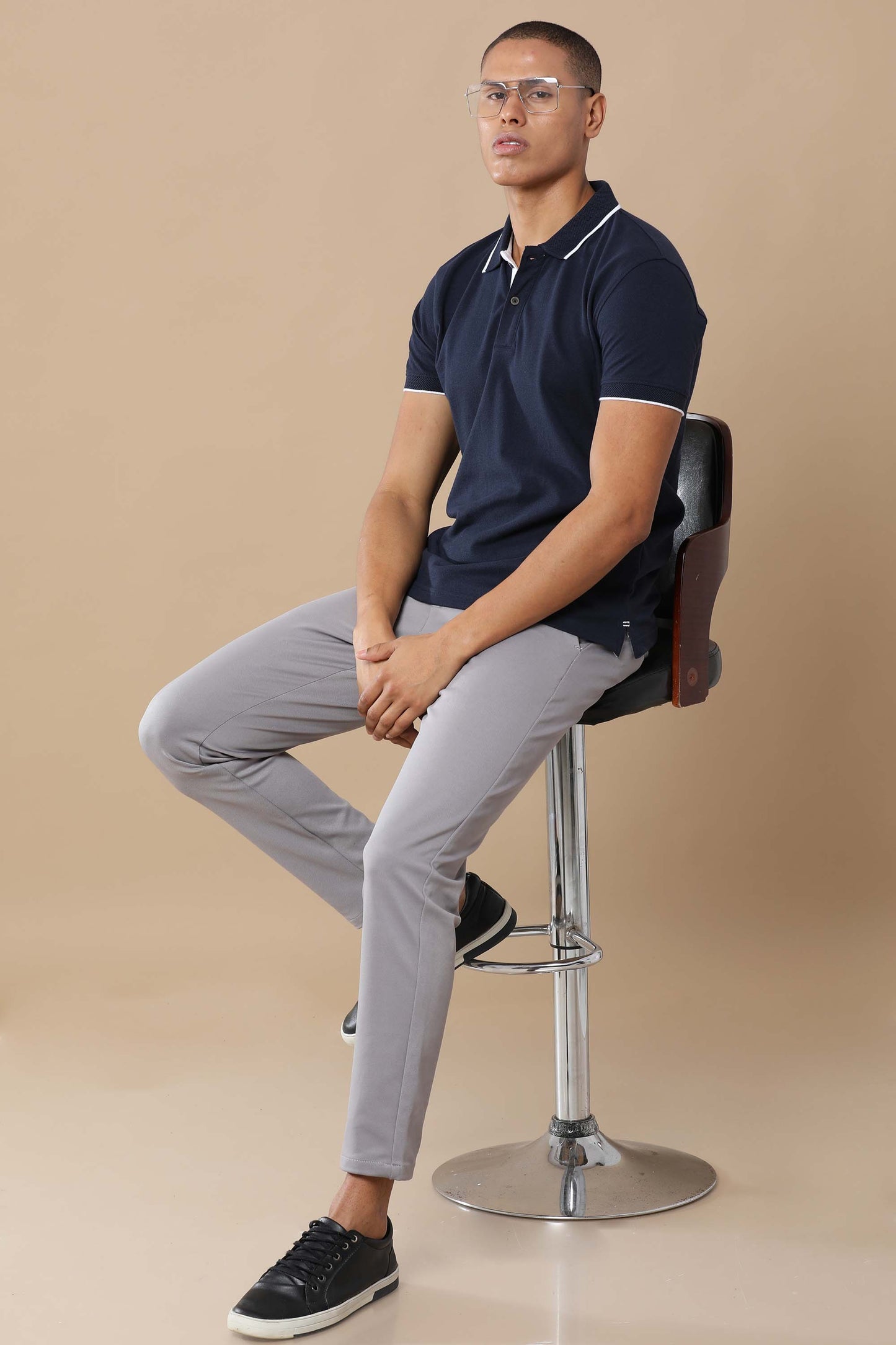 Sustainable Midnight Navy Blue Premium Polo T-Shirt with White Tipping