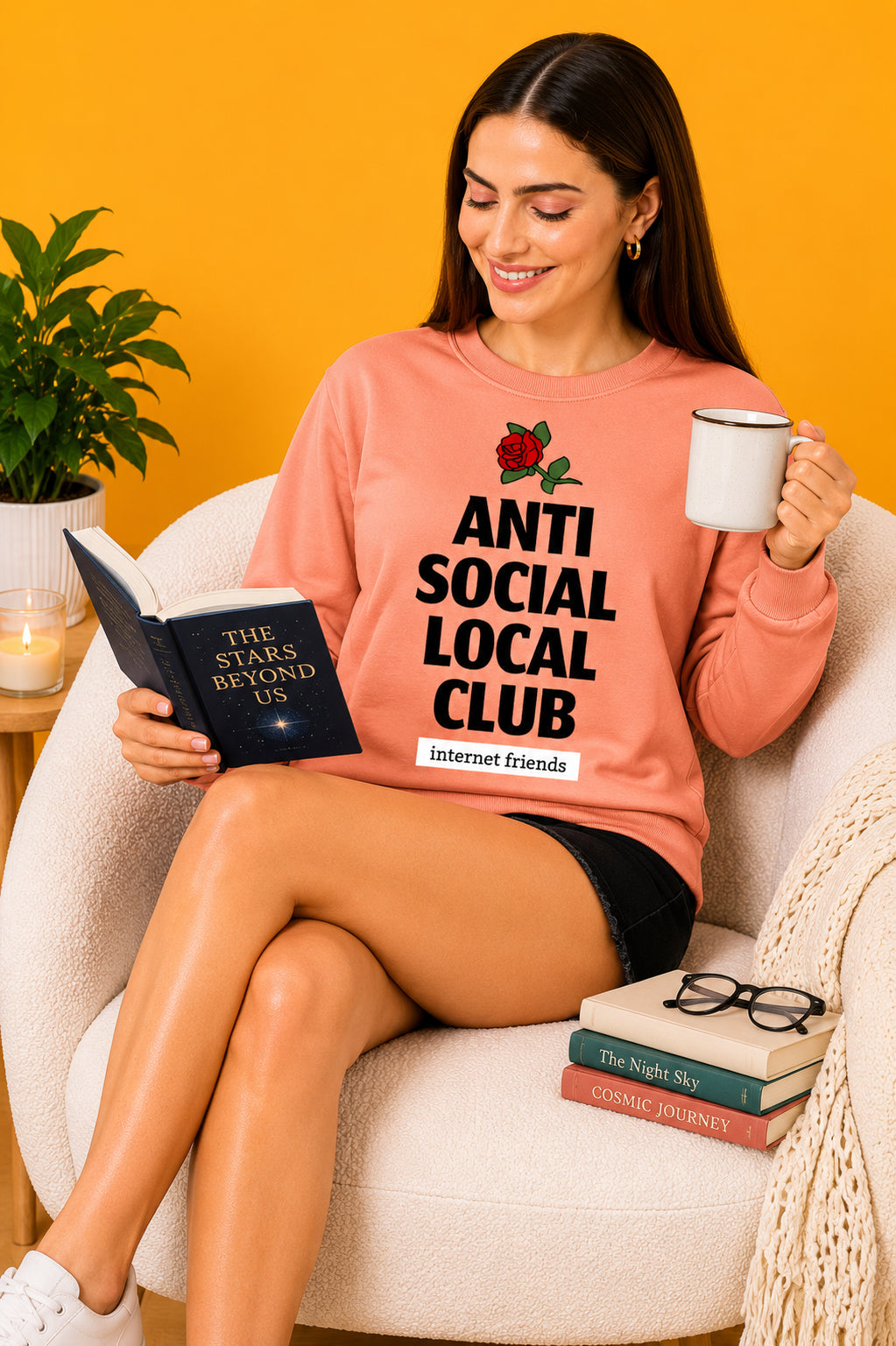 Anti Social Local Club Printed Women’s Cozy & Stylish Full Sleeve Pastel Colour Sweatshirt