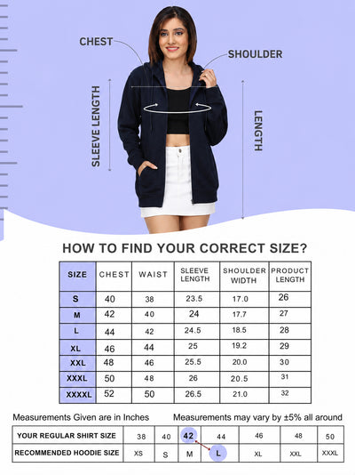 Women’s Navy Blue Zipper Hooded Hoodie Stylish & Premium Comfort