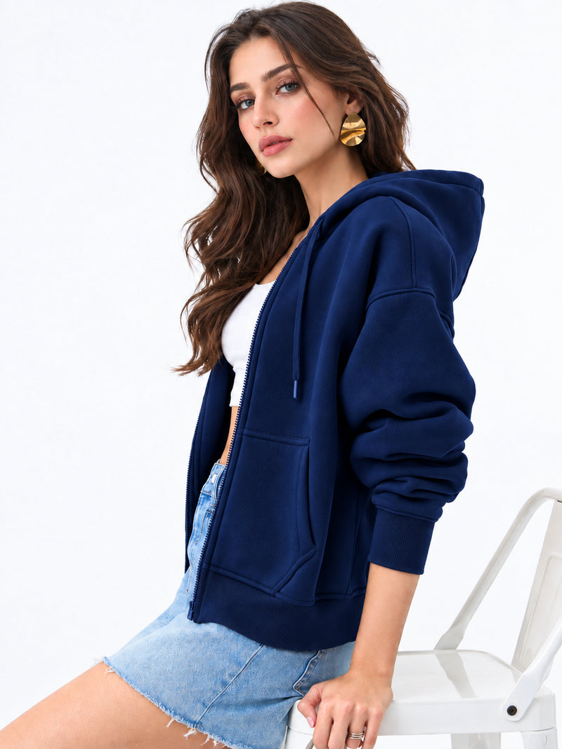 Women’s Plain Zipper Hooded Hoodie Stylish & Comfortable