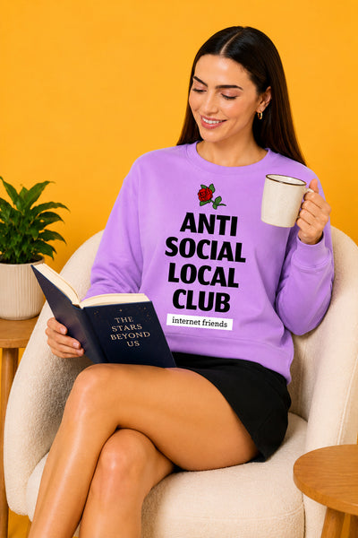Anti Social Local Club Printed Women’s Cozy & Stylish Full Sleeve Pastel Colour Sweatshirt