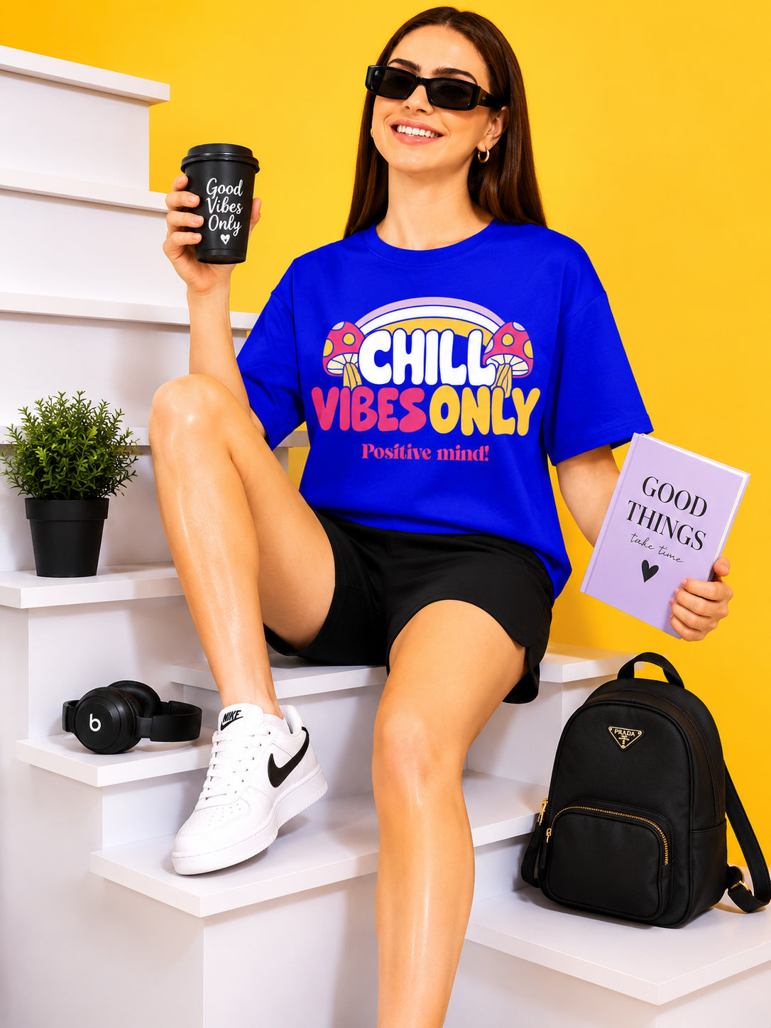 Chill Vibes Only Printed Oversized Baggy Loose Fit T-Shirt