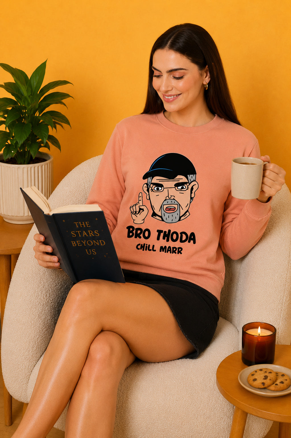 Bro Thoda Chill Kar Printed Women’s Cozy & Stylish Full Sleeve Pastel Colour Sweatshirt