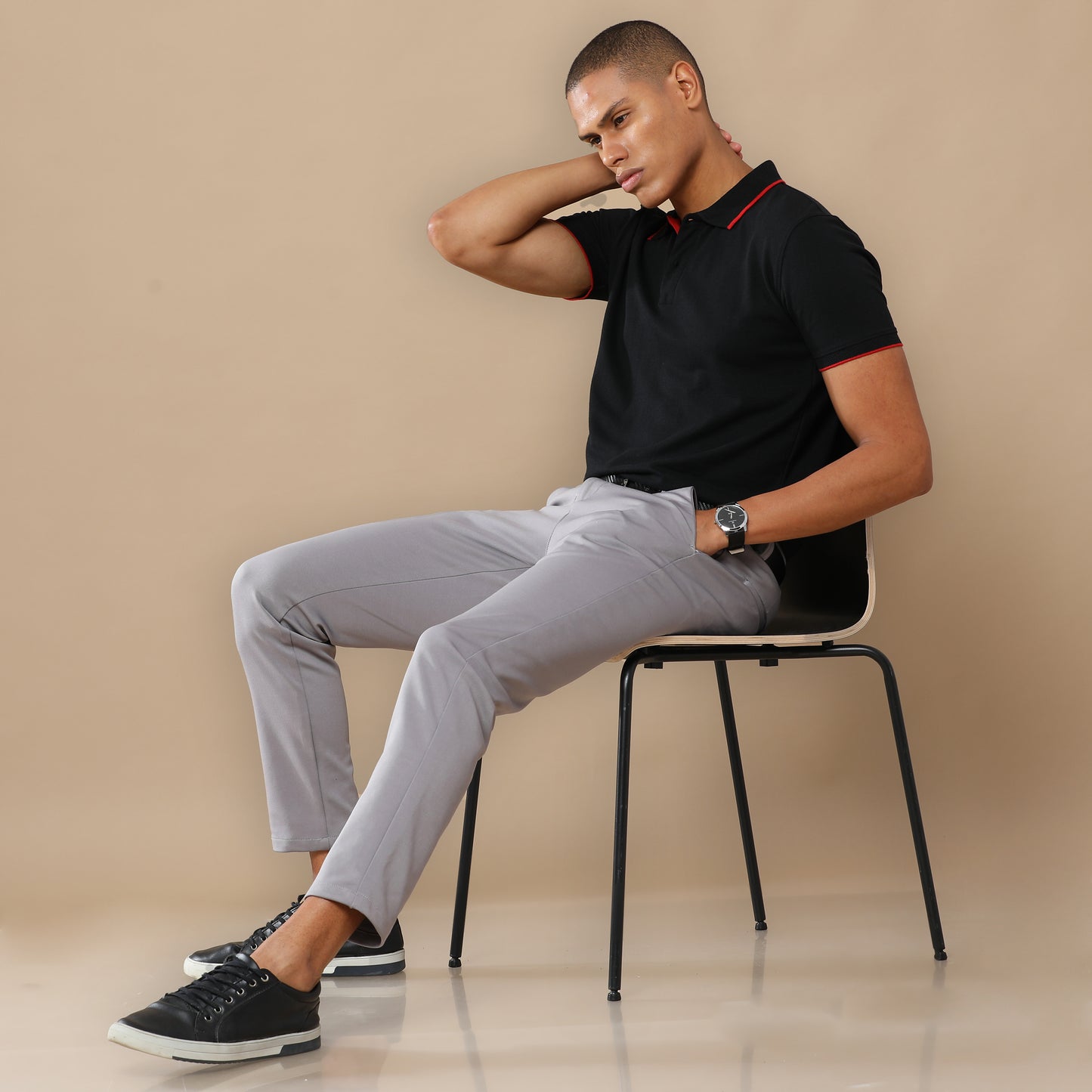 Men’s Sustainable Classic Black Polo T-Shirt with Red Tipping