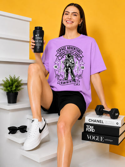 Space Adventure Printed Oversized Baggy Loose Fit T-Shirt