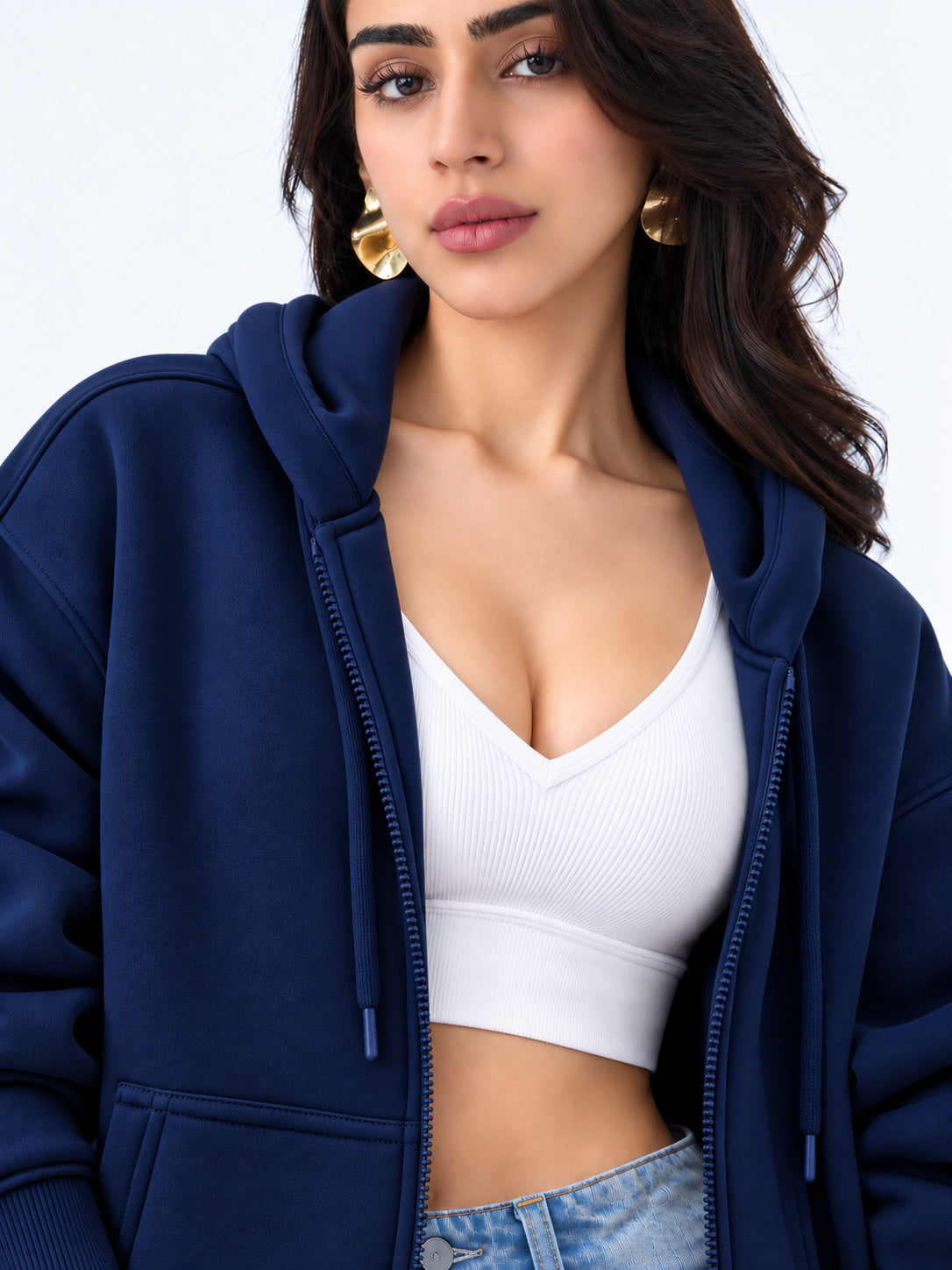 Women’s Plain Zipper Hooded Hoodie Stylish & Comfortable